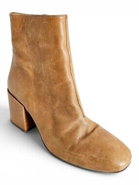 Free People Sienna Leather Mid Calf Boots Block Heel Square Toe Size 39
